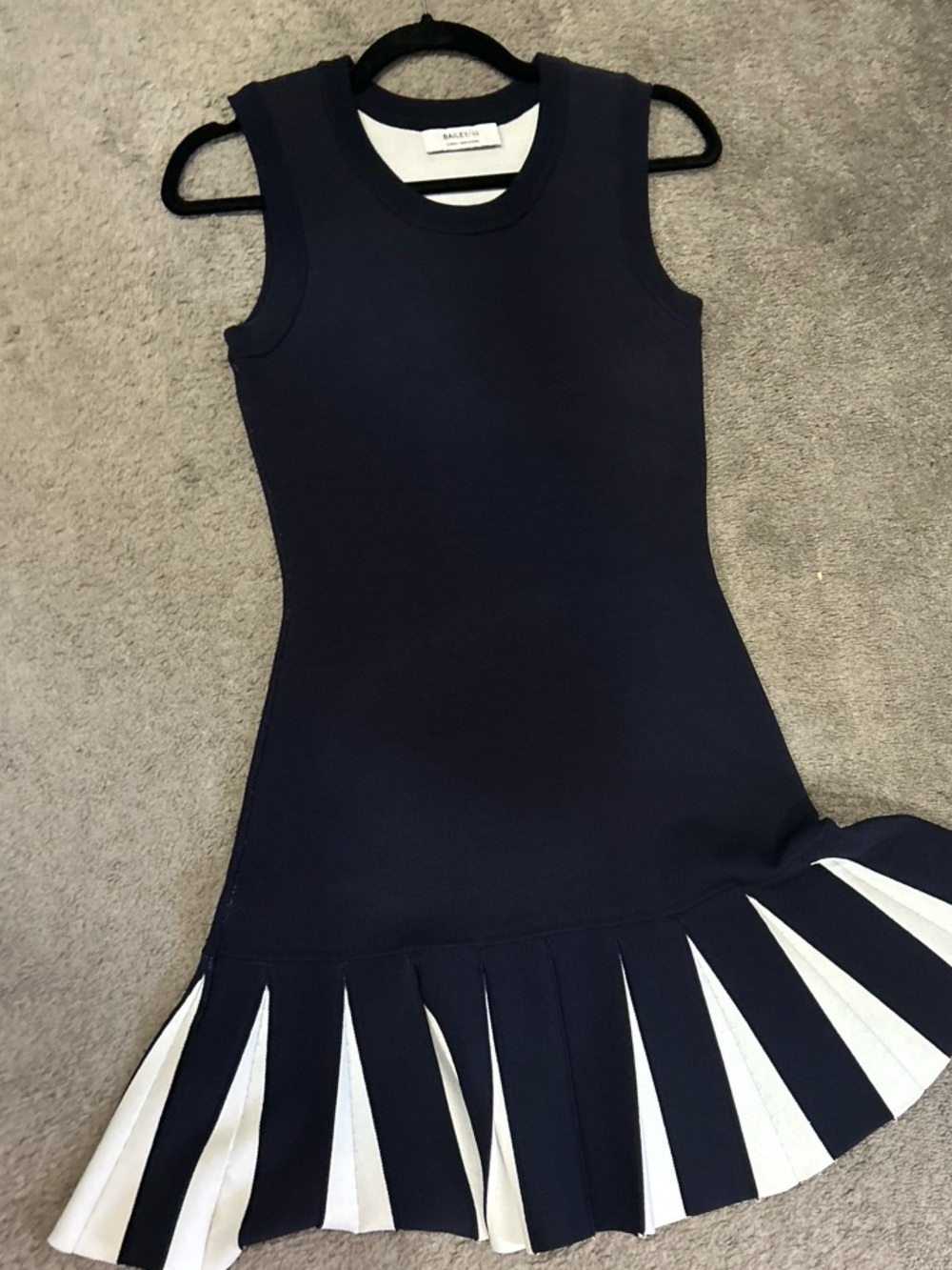Bailey 44 Navy and White Pleated Hem Sleeveless Dress
